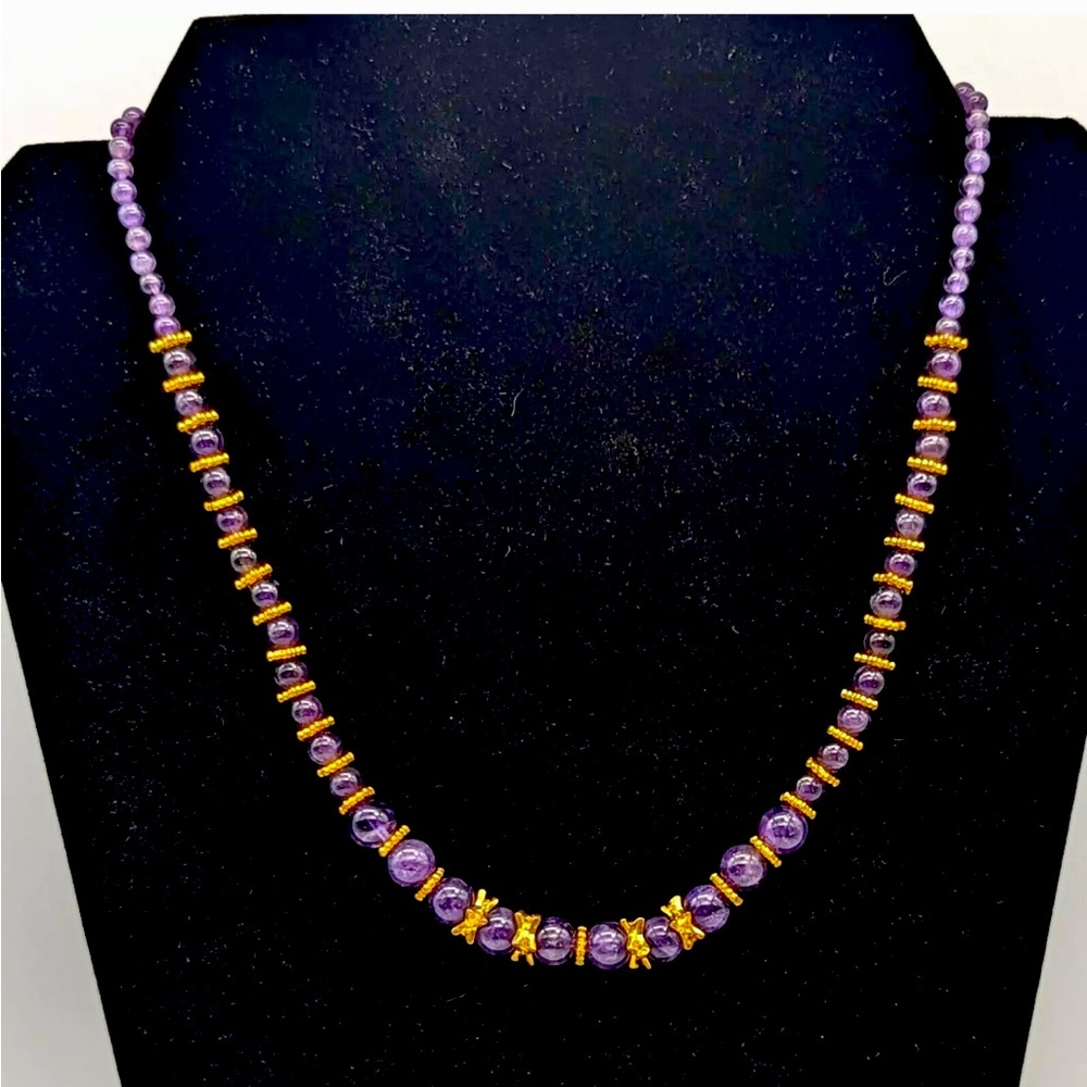 Stauer Amethyst Beaded Necklace with gold spacers